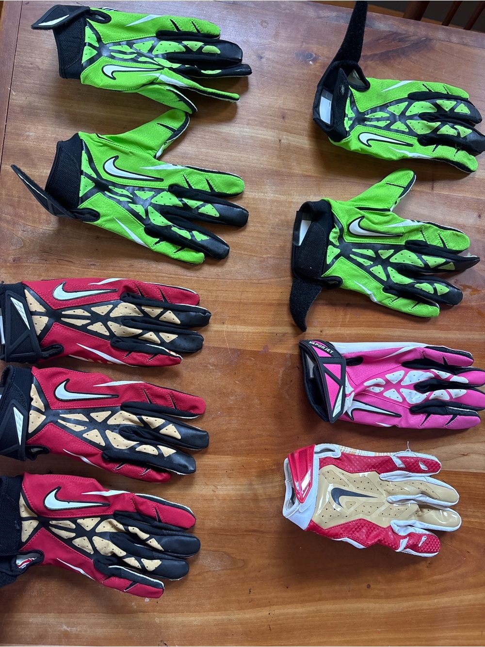 Nike Men's Football Gloves in Green, Red, Pink & Tan Accents